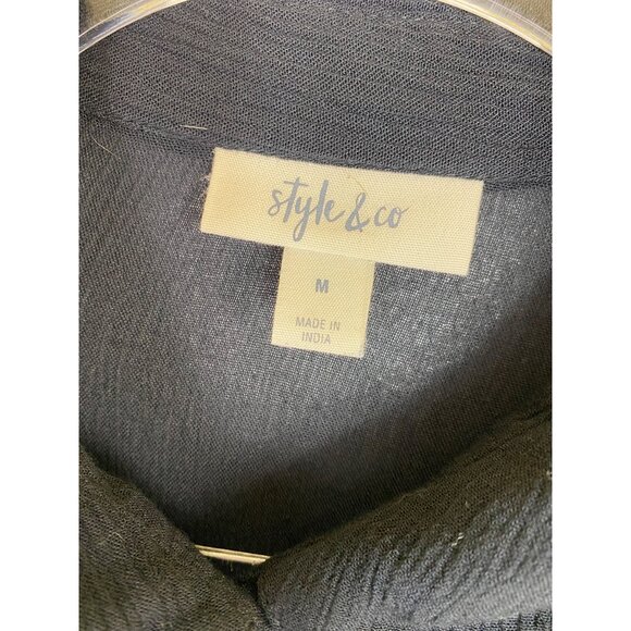 Style & Co Black Long-Sleeve Button Up Tunic Top Medium Boho Western Prairie Y2K - Picture 3 of 7